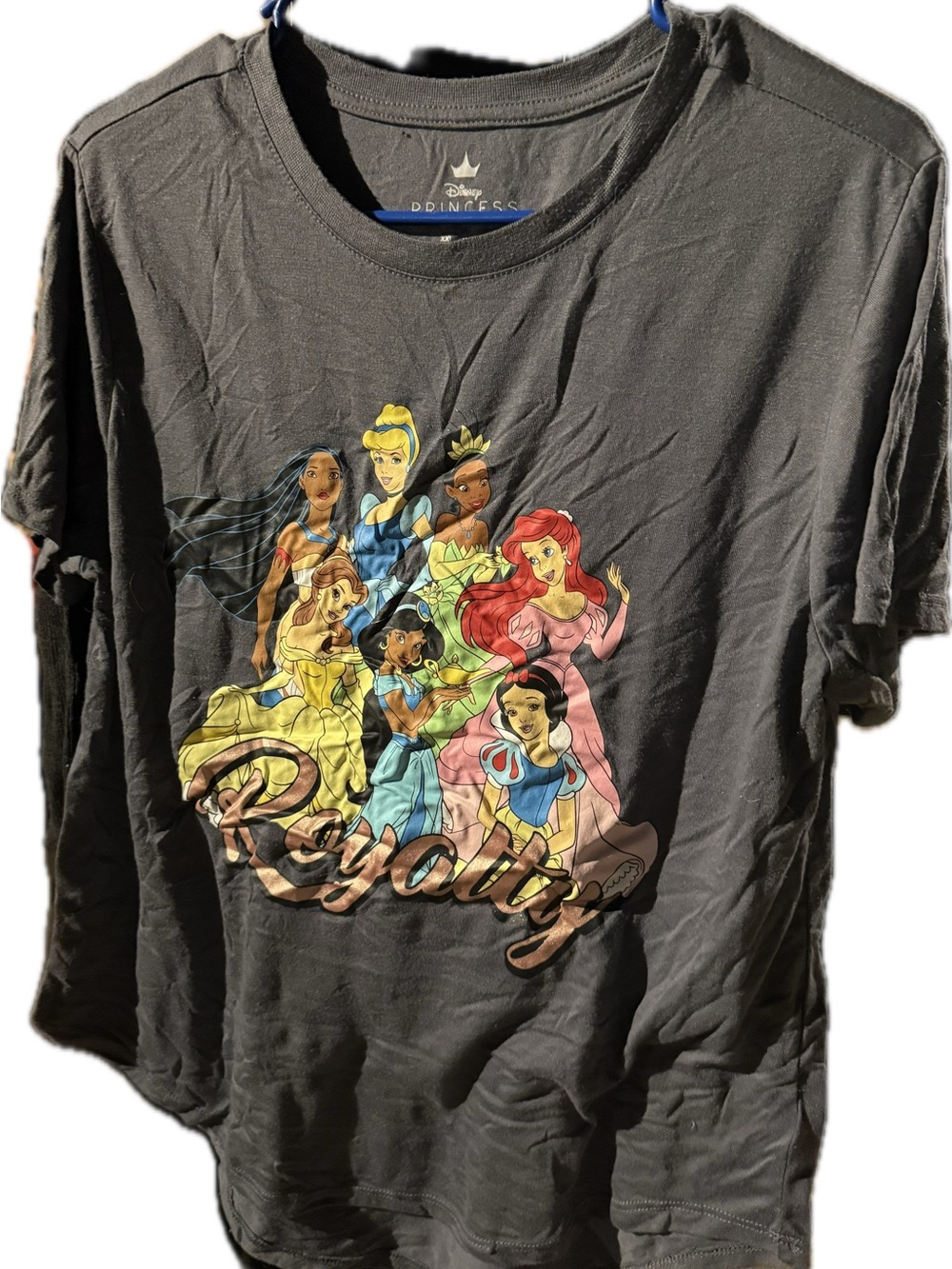 Disney Black Short Sleeve Tee with Colorful Princess Graphic